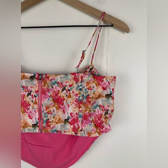 More To Come Melinda Pink Floral Drape Bustier Top Women’s Sz M - Picture 6 of 8